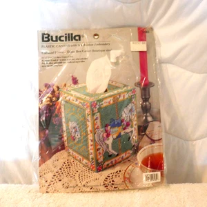 Bucilla Kit Tissue Box Cover. CAROUSEL HORSE - TISSUE BOX COVER - Picture 1 of 6