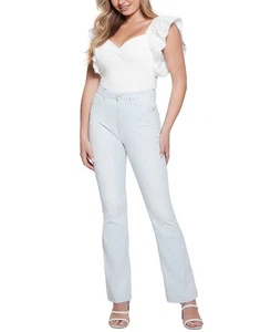 Top para mujer Guess Raina manga volantes cuello corazón (blanco crema, X-pequeño) - Imagen 1 de 4