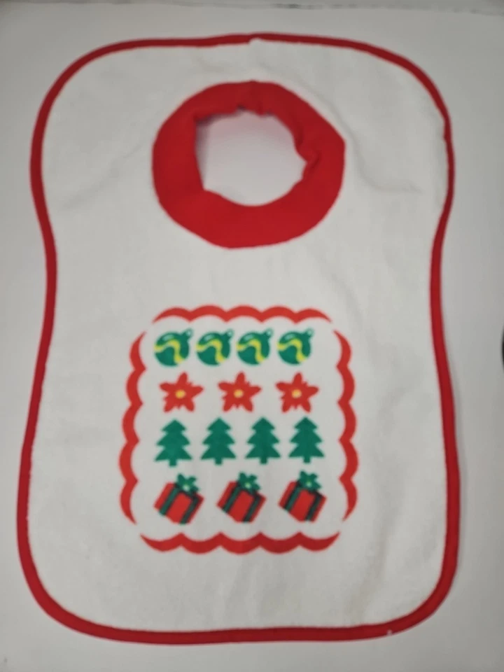 Babero de bebé vintage de tela de rizo Dee Givens & Co suéter de Navidad árbol regalo algodón Foto 1 de 4