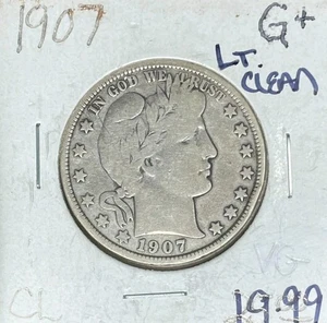 1907 BARBER SILVER HALF DOLLAR ~ GOOD+ LT CLEAN ~NICE COIN~ - Bild 1 von 2