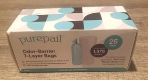 PurePail Sacchetti di Ricarica 7 Strati Numero 25 - Plastica Odore-Barriera Monouso Nuovi - Foto 1 di 6