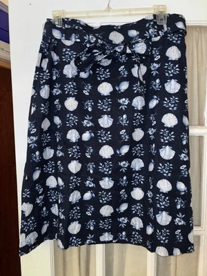 Falda bolsa de papel Ann Taylor azul marino concha azulejo mezcla lino para mujer talla 18” Foto 1 de 2