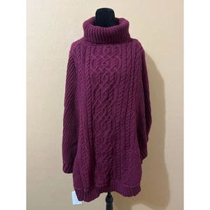Poncho 100 % lana merino tejido con cable M Aran Irlanda grueso pescador cuello tortuga  - Imagen 1 de 4