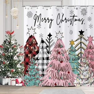 Feliz Navidad Cortina de Ducha Año Nuevo Decoración de Vacaciones para Baño, 72"x72" - Imagen 1 de 8