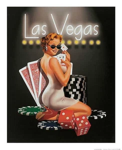 IMPRESIÓN DE ARTE DE CASINO - LAS VEGAS por Ralph Burch Sexy Niña Póster de Tarjetas de Póker - Imagen 1 de 1