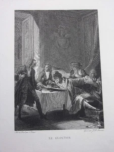 GRAVURE FRAGONARD 1840 / LE GLOUTON - Picture 1 of 2