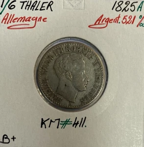 ALLEMAGNE - 1/6 THALER 1825 A - Pièce de Monnaie en Argent // Qualité : B - Picture 1 of 2