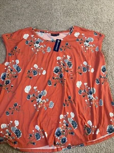 NorthCrest  Women 4XL Coral/flower Print Sleeveless Top - Picture 1 of 6