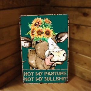 Arte póster de metal de 12"x8" con letrero de vaca no es mi pasto, no es mi mi mierda - Imagen 1 de 2