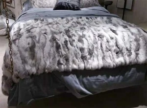 Luxury Real Rabbit Fur Throw Skin Fur Blanket Warm Bedspread Queen Size 80x60in - Picture 1 of 8
