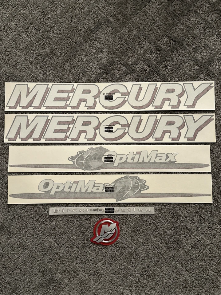 Juego de calcomanías (6 piezas) Mercury Marine Quicksilver Optimax Globe DFI Mercury Marine NOS OEM NLA 2006-12 Foto 1 de 4