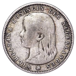 Pays-Bas 25 cents 1894 Wilhelmine Argent pièce monnaie hollandaise néerlandaise - Imagen 1 de 2