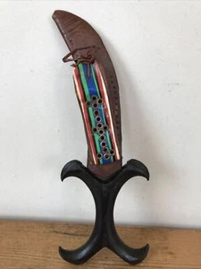 Antique African Sudanese Tribal Hadenoa Dagger Knife Tribal Leather Sheath Color - Picture 1 of 10