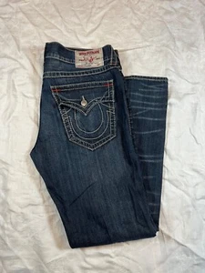 True Religion Jeans Dark Blue Denim Straight Big T with Flap Pockets Size 40x33 - Picture 1 of 24