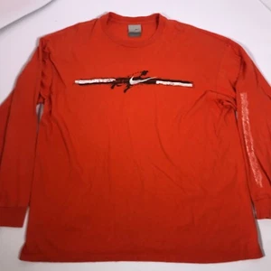 Vintage Men's XL Made in USA Nike Orange Long Sleeve Cotton Shirt Logos [EJ14] - Picture 1 of 11