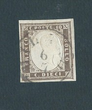 SARDEGNA 1859-FRANCOBOLLO DA 10cent.BRUNO CHIARO ROSACEO-SEPPIA ( I )-