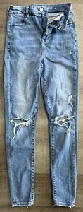 American Eagle Jeggings Women's Size 4 Medium Wash Distressed Curvy Highest Rise - Picture 1 of 14