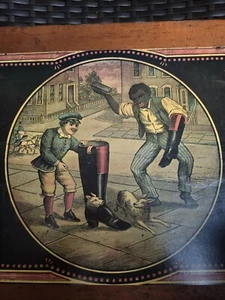 Antique Original Shoe Shine Advertising Boots Box Lid Framed - Picture 1 of 4