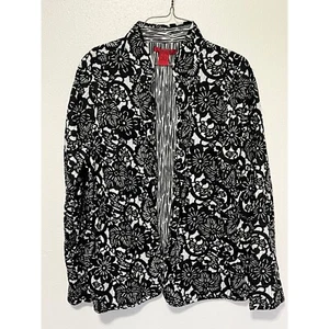 Joni B Quilted Blazer/Jacket Reversible Black and White Floral and Stripe Design - Picture 1 of 5