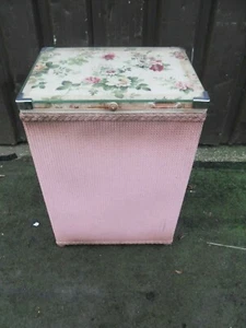 Comodino vintage stile Lloyd Loom mobile contenitore lavanderia bagno vetro - Foto 1 di 8