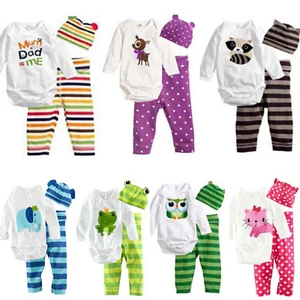 Newborn Baby Boy Girls Clothes Winter Warm Outfits Casual Romper Pants Hat Set< - Picture 1 of 9