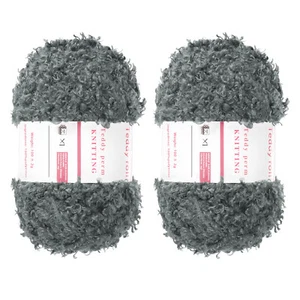 2pcs Fur Yarn Polyester Yarn Fluffy Chunky Yarn Dark Gray for Crocheting,50m - Picture 1 of 6