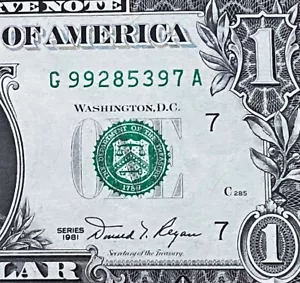 1981 $1 DOLLAR BILL ( CHICAGO G ) Block G-A , UNCIRCULATED - Picture 1 of 3