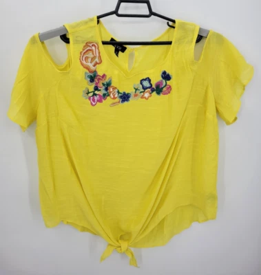 Alyx Top Womens Plus 2X Yellow Floral Embroidered Cold Shoulder Artsy Boho - Image 1 of 4