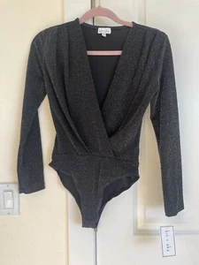 Sexy Holiday Shine Sparkle Long Sleeve Form Fitting V Neck Bodysuit Sz XS New! - Picture 1 of 8