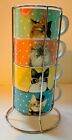 Pier 1  Cats Stacking Mugs Set of 4 With Stainless Steel Stand Discontinued