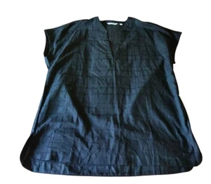 Athleta Women's XL Black Sleeveless Cotton Blend Grid Pattern V-Neck Tunic Blous - Picture 1 of 8