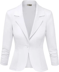 Women'S Lightweight Casual Work Office Stretch Ponte Cardigan Blazer Jacket Made - Picture 1 of 12