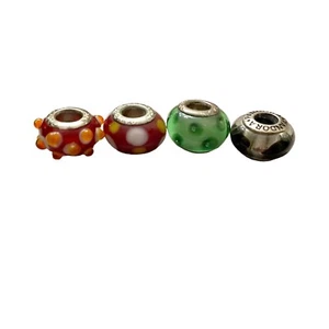 Pandora Murano Glass 4 Charms Beads Textured Red Orange Green Hearts 925 Silver - Picture 1 of 5