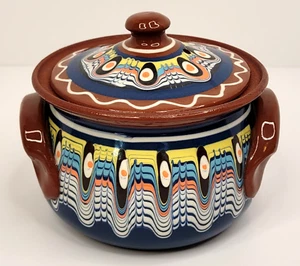 Clay Cooking Pot Terracotta Glazed Painted With Lid Casserole Dish Small - Picture 1 of 10