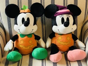 Disney Mickey And Minnie Mouse Halloween Jack O Lantern Pumpkins 12 Inch Plush - Picture 1 of 9