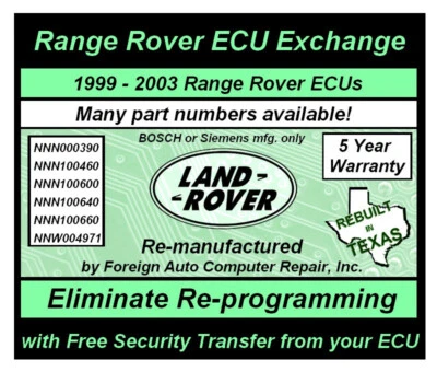 Land Rover 1999-2003 - Range Rover ECU Exchange - NNN000390 NNN100460 NNN100600 etc. Foto 1 de 2