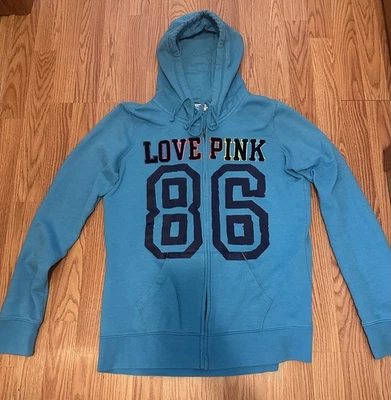 Victoria’s Secret Pink Vintage Blue Rainbow Ombre Hoodie L  - Image 1 of 4