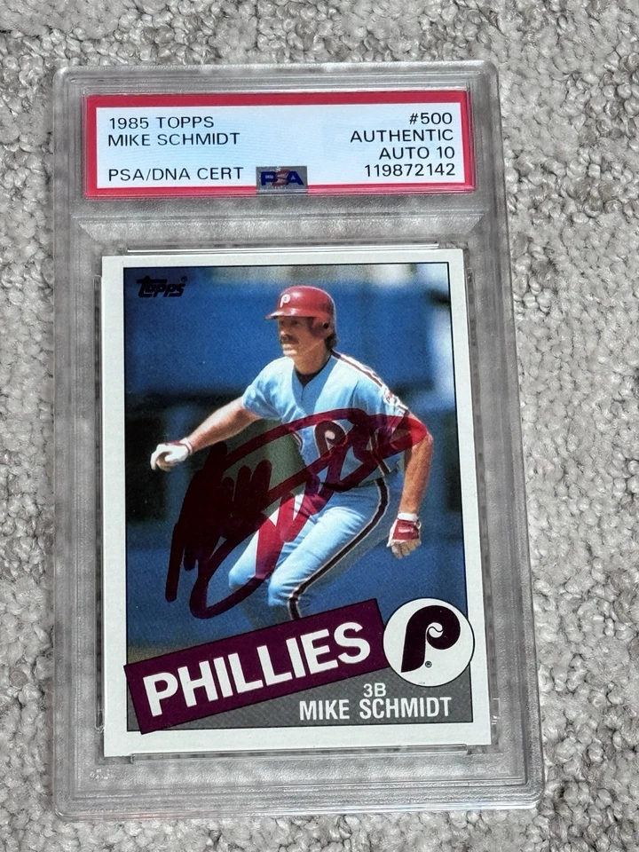 Tarjeta de béisbol Topps 1985 firmada automáticamente PSA 10 Mike Schmidt Hof Phillies Foto 1 de 1