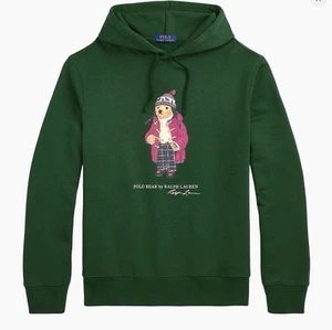NUEVO CON ETIQUETAS POLO RALPH LAUREN Para hombres Verde "Oso de Vacaciones" Polar Sudadera con Capucha Talla Med - Imagen 1 de 6