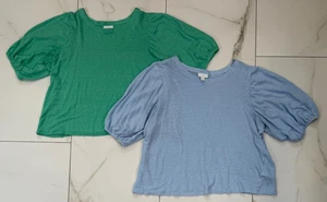Set of (2) J JILL Linen Knit 3/4 Puff-Sleeve Tops | Size 2X | EUC - Picture 1 of 3