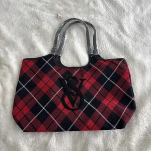 Victoria's Secret Red & Black Plaid Tote Bag Holiday Christmas NWT - Picture 1 of 12