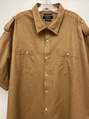 Kenneth Cole NY Shirt Men's 3X Reg Linen SS Epaulettes Button Up Light Brown - Image 1 of 4