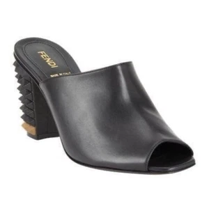 Fendi black leather pyramid studded heel slides sandals mules IT 37 US 7 - Picture 1 of 13