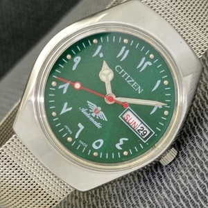 CITIZEN AUTOMATIC 8200 VINTAGE JAPAN MENS ARABIC GREEN COLOR DIAL WATCH a2004-A - Picture 1 of 10