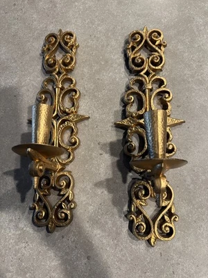 Vintage Burwood Wall Sconce Pair Candle #4455 Made In USA MCM Heart Vine Decor - Image 1 of 4