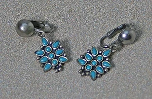 Orecchini firmati SANCREST vintage finto turchese clip-on tono argento - Foto 1 di 4