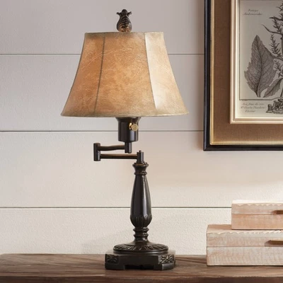 Traditional Swing Arm Desk Lamp 22 1/2" High with USB Port Bronze Living Room - Image 1 of 4
