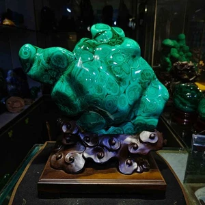 41.2LB Rare A+ Natural Malachite Quartz Carved Crystal Mineral Reiki Decor +Base - Picture 1 of 9