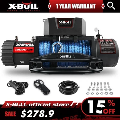 X-BULL Electric Winch 12000lbs 12K Synthetic Rope Trailer Towing 12V 4WD Jeep - Image 1 of 4