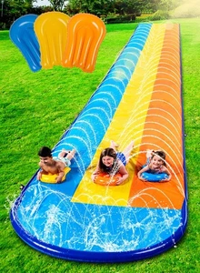 Scivolo d'acqua triplo con 3 BodyBoards, 22,5 piedi scivolo per spruzzi d'acqua per prato e scivolo... - Foto 1 di 7